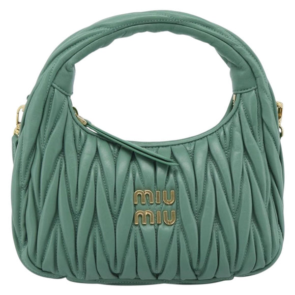 Miu Miu Matelasse Wonder Hand Bag Leather 2way Green Gold Auth 185428SM