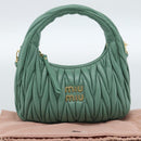 Miu Miu Matelasse Wonder Hand Bag Leather 2way Green Gold Auth 185428SM-22