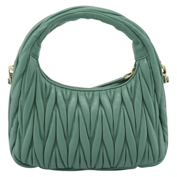 Miu Miu Matelasse Wonder Hand Bag Leather 2way Green Gold Auth 185428SM