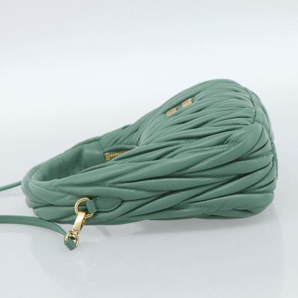 Miu Miu Matelasse Wonder Hand Bag Leather 2way Green Gold Auth 185428SM
