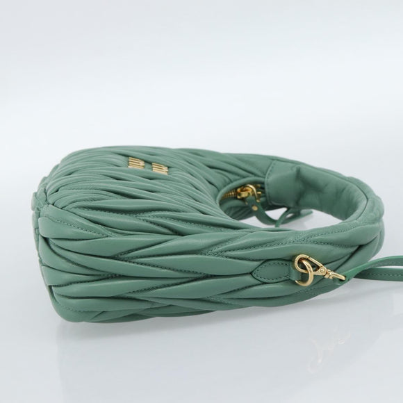Miu Miu Matelasse Wonder Hand Bag Leather 2way Green Gold Auth 185428SM