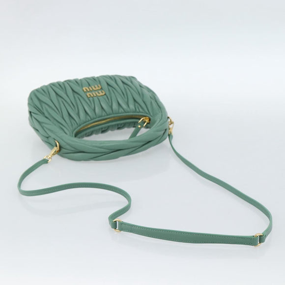 Miu Miu Matelasse Wonder Hand Bag Leather 2way Green Gold Auth 185428SM