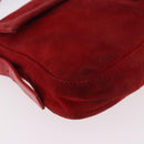 FENDI Mamma Baguette Shoulder Bag Suede Red Gold Auth 185429A-14