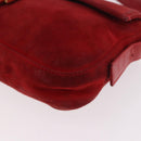 FENDI Mamma Baguette Shoulder Bag Suede Red Gold Auth 185429A-15