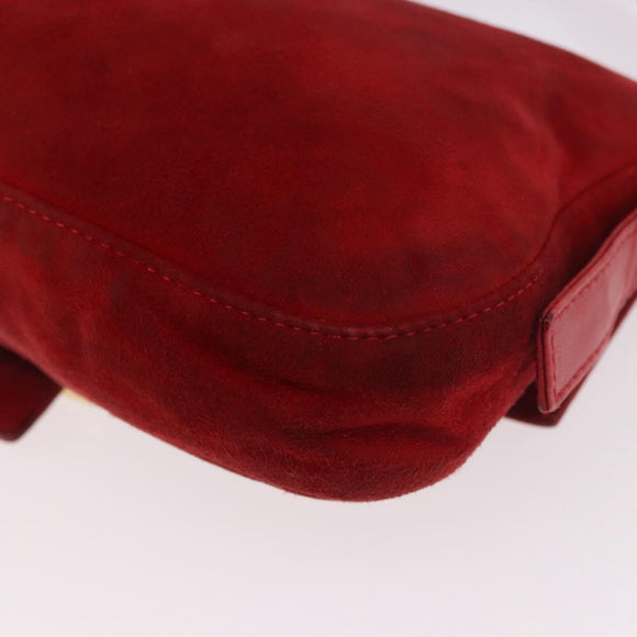 FENDI Mamma Baguette Shoulder Bag Suede Red Gold Auth 185429A