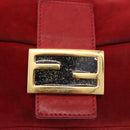FENDI Mamma Baguette Shoulder Bag Suede Red Gold Auth 185429A-19