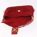 FENDI Mamma Baguette Shoulder Bag Suede Red Gold Auth 185429A-9