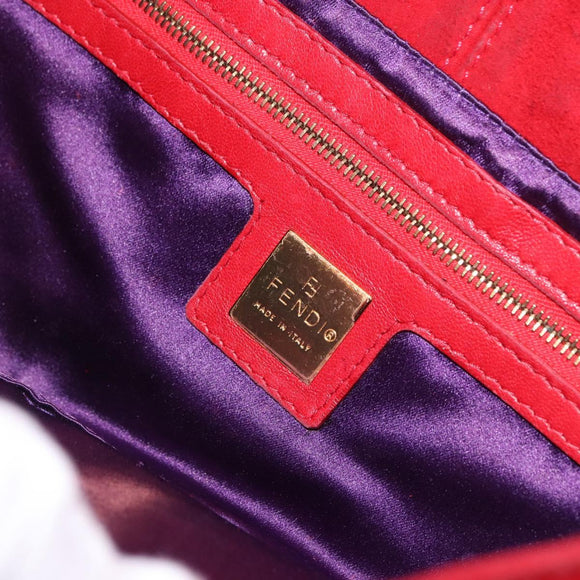 FENDI Mamma Baguette Shoulder Bag Suede Red Gold Auth 185429A