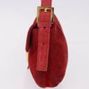 FENDI Mamma Baguette Shoulder Bag Suede Red Gold Auth 185429A-3