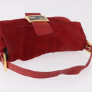 FENDI Mamma Baguette Shoulder Bag Suede Red Gold Auth 185429A-6