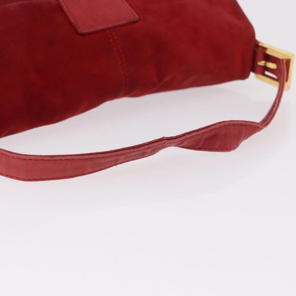 FENDI Mamma Baguette Shoulder Bag Suede Red Gold Auth 185429A
