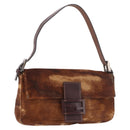 FENDI Mamma Baguette Shoulder Bag Harako leather Brown Silver Auth 185431SAV-1