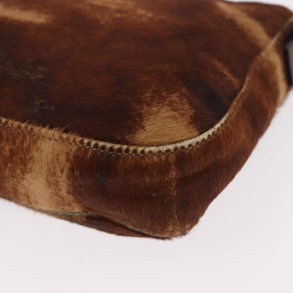 FENDI Mamma Baguette Shoulder Bag Harako leather Brown Silver Auth 185431SAV