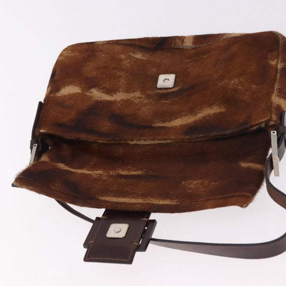 FENDI Mamma Baguette Schoudertas Harako leer Bruin Zilver Orig. 185431SAV