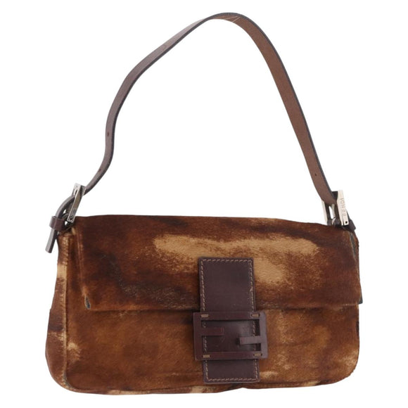 FENDI Mamma Baguette Schoudertas Harako leer Bruin Zilver Orig. 185431SAV