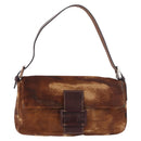 FENDI Mamma Baguette Shoulder Bag Harako leather Brown Silver Auth 185431SAV-2