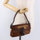 FENDI Mamma Baguette Shoulder Bag Harako leather Brown Silver Auth 185431SAV-26
