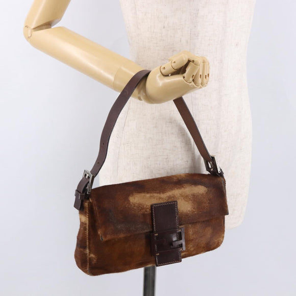 FENDI Mamma Baguette Schoudertas Harako leer Bruin Zilver Orig. 185431SAV