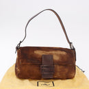 FENDI Mamma Baguette Shoulder Bag Harako leather Brown Silver Auth 185431SAV-27