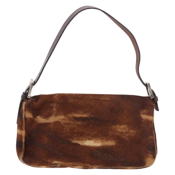 FENDI Mamma Baguette Schoudertas Harako leer Bruin Zilver Orig. 185431SAV