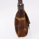 FENDI Mamma Baguette Shoulder Bag Harako leather Brown Silver Auth 185431SAV-5