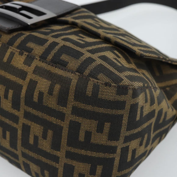 FENDI Zucca Canvas Mamma Baguette Shoulder Bag Black Brown Auth 185432V