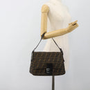 FENDI Zucca Canvas Mamma Baguette Shoulder Bag Black Brown Auth 185432V-22
