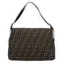 FENDI Zucca Canvas Mamma Baguette Shoulder Bag Black Brown Auth 185432V-2