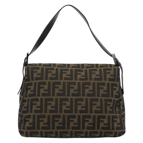 FENDI Zucca Canvas Mamma Baguette Shoulder Bag Black Brown Auth 185432V