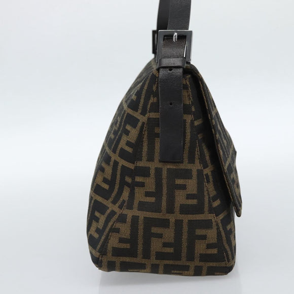 FENDI Zucca Canvas Mamma Baguette Shoulder Bag Black Brown Auth 185432V