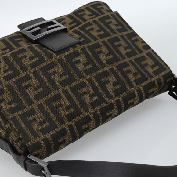 FENDI Zucca Canvas Mamma Baguette Shoulder Bag Black Brown Auth 185432V
