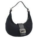 FENDI Mamma Baguette Shoulder Bag Cotton Jersey Black Silver Auth 185434V-1
