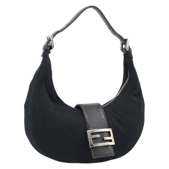 FENDI Mamma Baguette Shoulder Bag Cotton Jersey Black Silver Auth 185434V