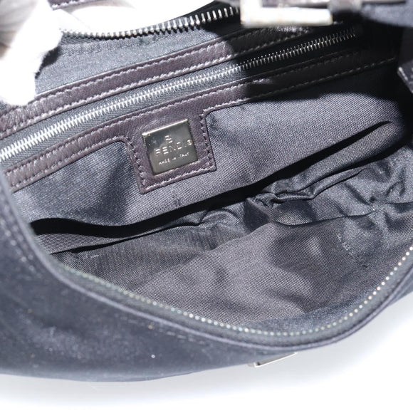 FENDI Mamma Baguette Shoulder Bag Cotton Jersey Black Silver Auth 185434V