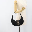 FENDI Mamma Baguette Shoulder Bag Cotton Jersey Black Silver Auth 185434V-19
