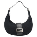 FENDI Mamma Baguette Shoulder Bag Cotton Jersey Black Silver Auth 185434V-13