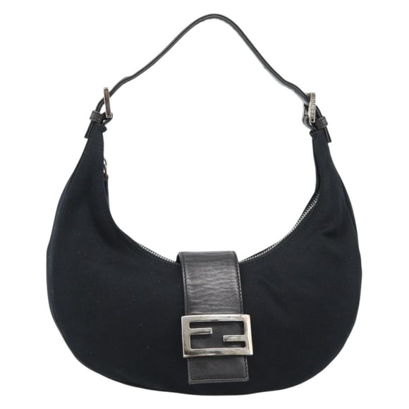 FENDI Mamma Baguette Shoulder Bag Cotton Jersey Black Silver Auth 185434V