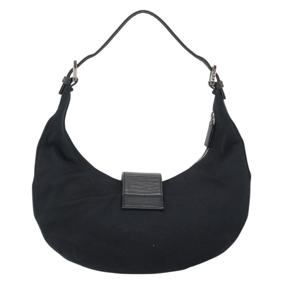 FENDI Mamma Baguette Shoulder Bag Cotton Jersey Black Silver Auth 185434V