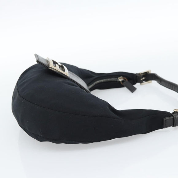 FENDI Mamma Baguette Shoulder Bag Cotton Jersey Black Silver Auth 185434V