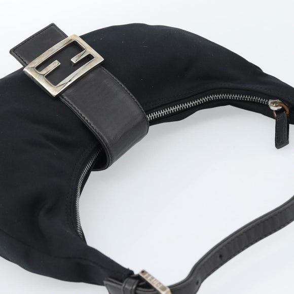 FENDI Mamma Baguette Shoulder Bag Cotton Jersey Black Silver Auth 185434V