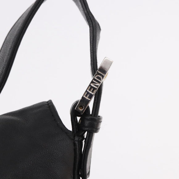 FENDI Mamma Baguette Shoulder Bag Leather Black Silver Auth 185435SAV