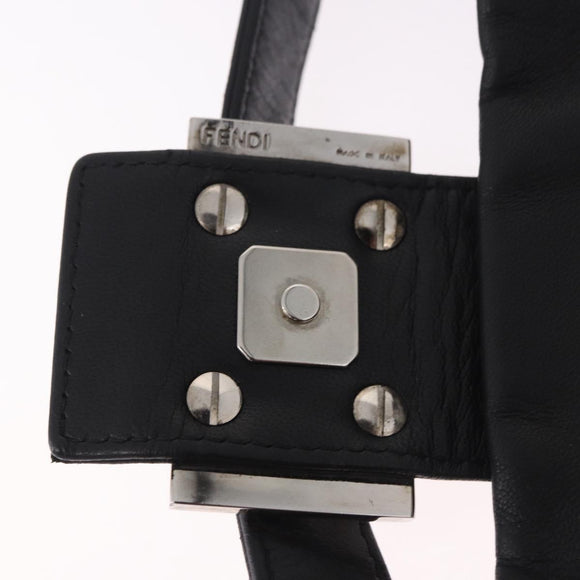 FENDI Mamma Baguette Shoulder Bag Leather Black Silver Auth 185435SAV