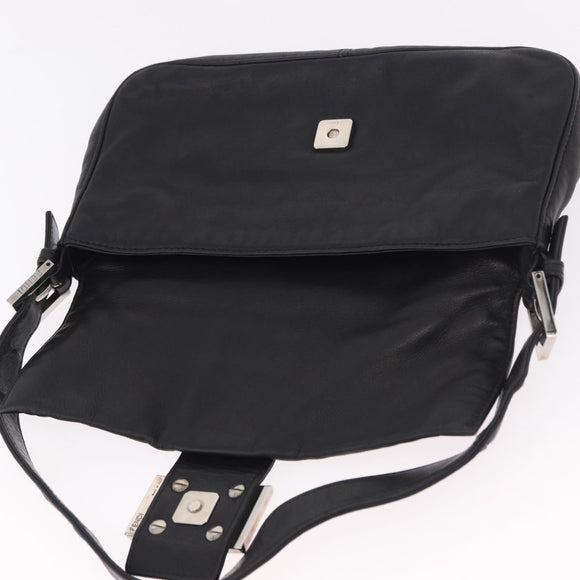 FENDI Mamma Baguette Shoulder Bag Leather Black Silver Auth 185435SAV