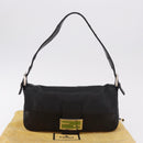 FENDI Mamma Baguette Shoulder Bag Leather Black Silver Auth 185435SAV-12