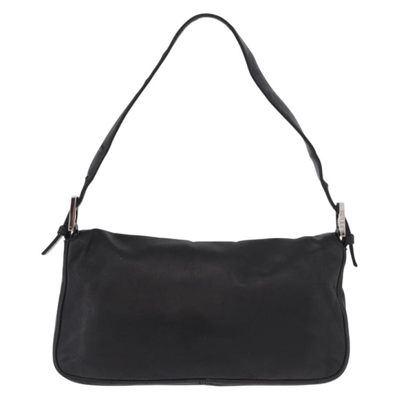 FENDI Mamma Baguette Shoulder Bag Leather Black Silver Auth 185435SAV