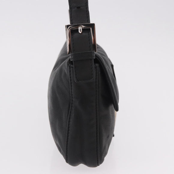 FENDI Mamma Baguette Shoulder Bag Leather Black Silver Auth 185435SAV