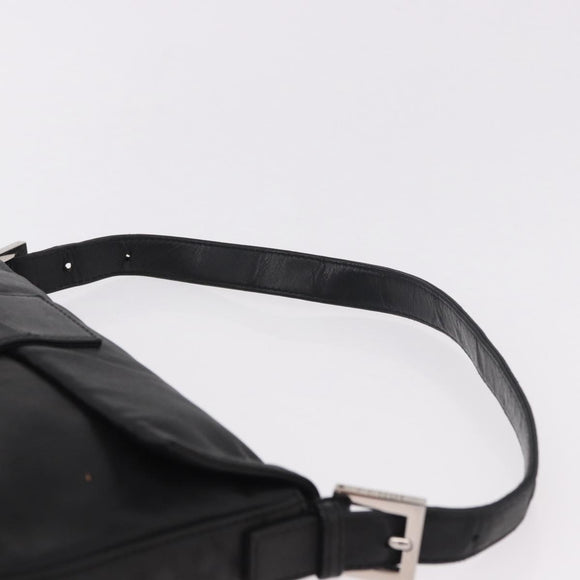 FENDI Mamma Baguette Shoulder Bag Leather Black Silver Auth 185435SAV