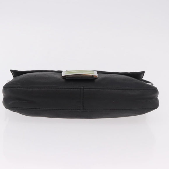 FENDI Mamma Baguette Shoulder Bag Leather Black Silver Auth 185435SAV