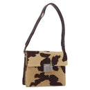 FENDI Shoulder Bag Harako Leather Beige Silver Auth 185436V-1