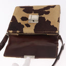 FENDI Shoulder Bag Harako Leather Beige Silver Auth 185436V-16